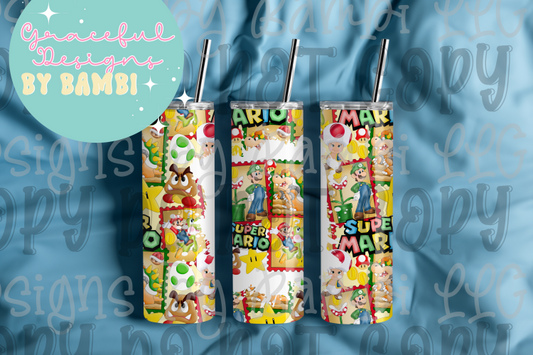 20oz Tall Skinny Sublimation Mario Bros Tumbler