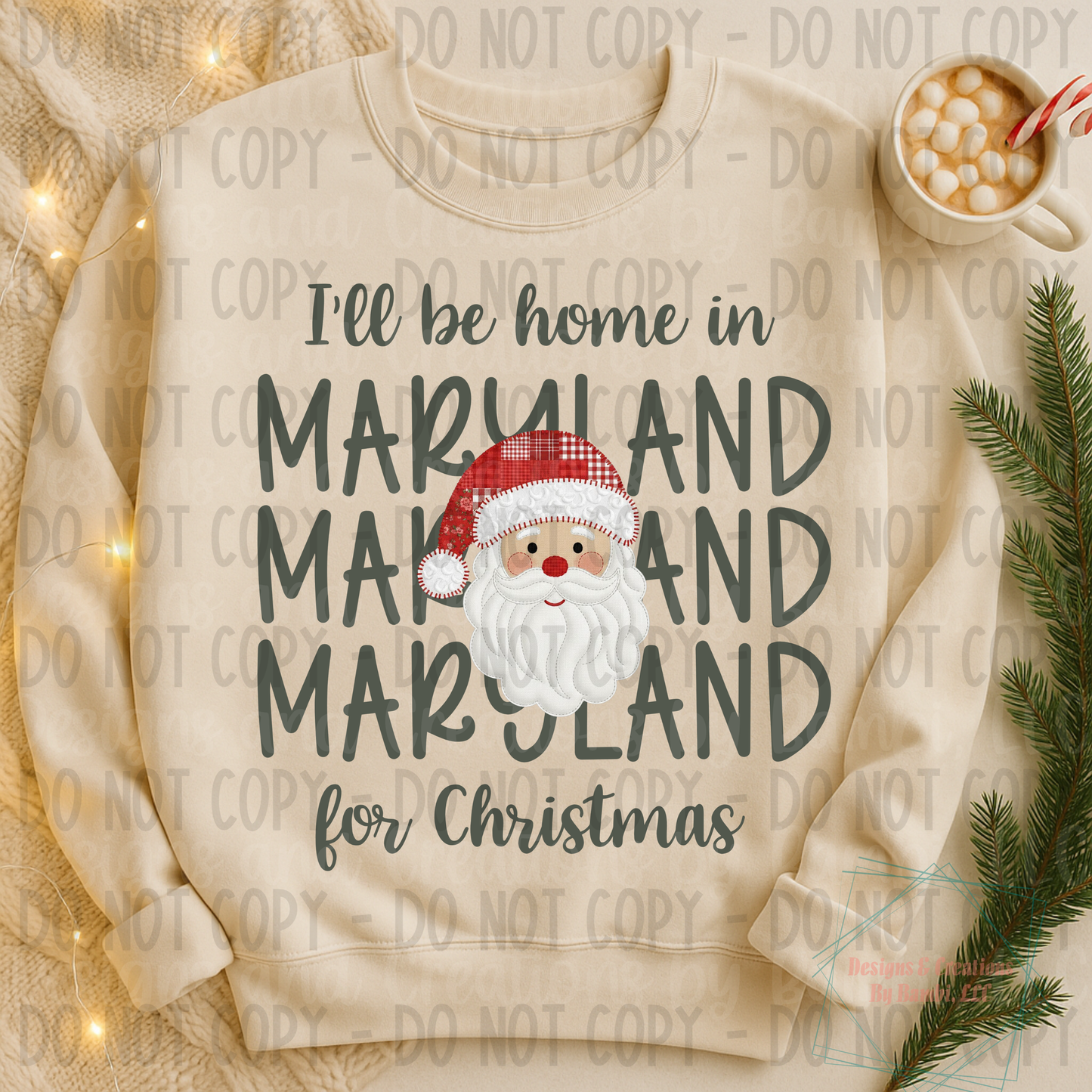 I'll Be Home in States Santa Face with Sage Green Font Digital Bundle
