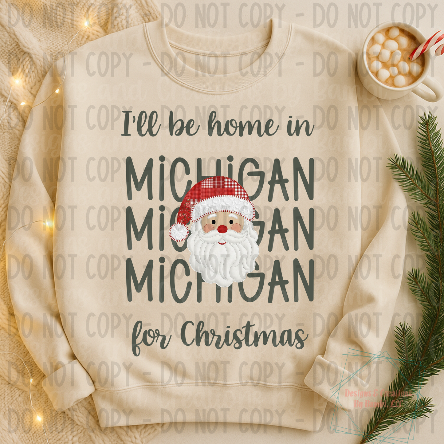 I'll Be Home in States Santa Face with Sage Green Font Digital Bundle