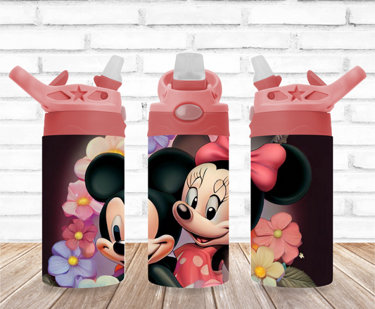 Mickey and Minnie with Flowers 12oz Flip Top Sublimation Tumbler