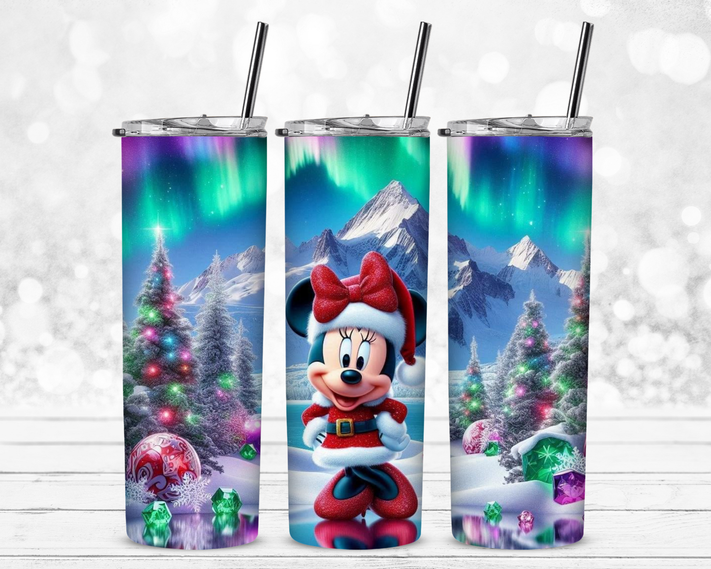 Mickey and The Northern Lights Christmas 20 oz Skinny Sublimation Tumbler