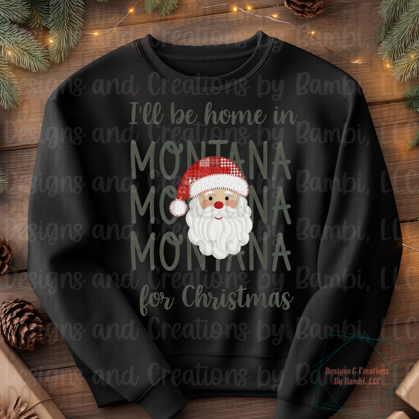 I'll Be Home in States Santa Face with Sage Green Font Digital Bundle