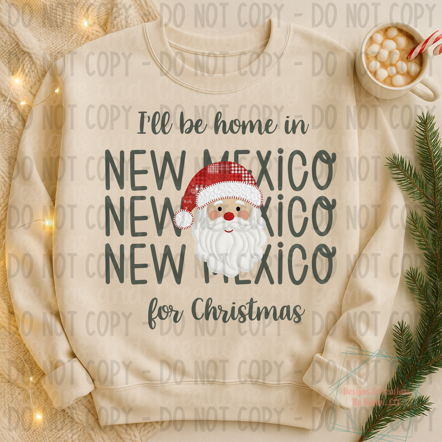I'll Be Home in States Santa Face with Sage Green Font Digital Bundle