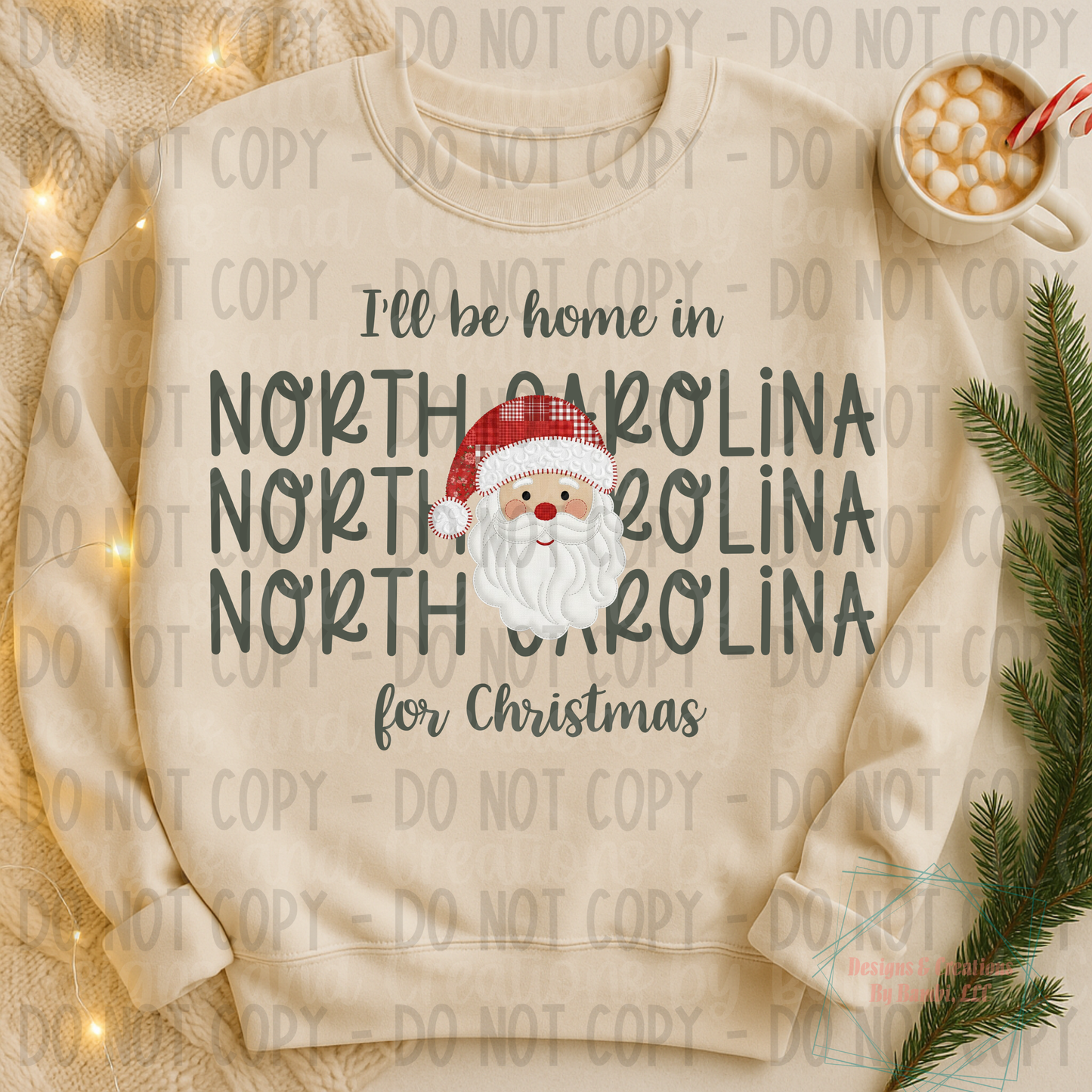I'll Be Home in States Santa Face with Sage Green Font Digital Bundle