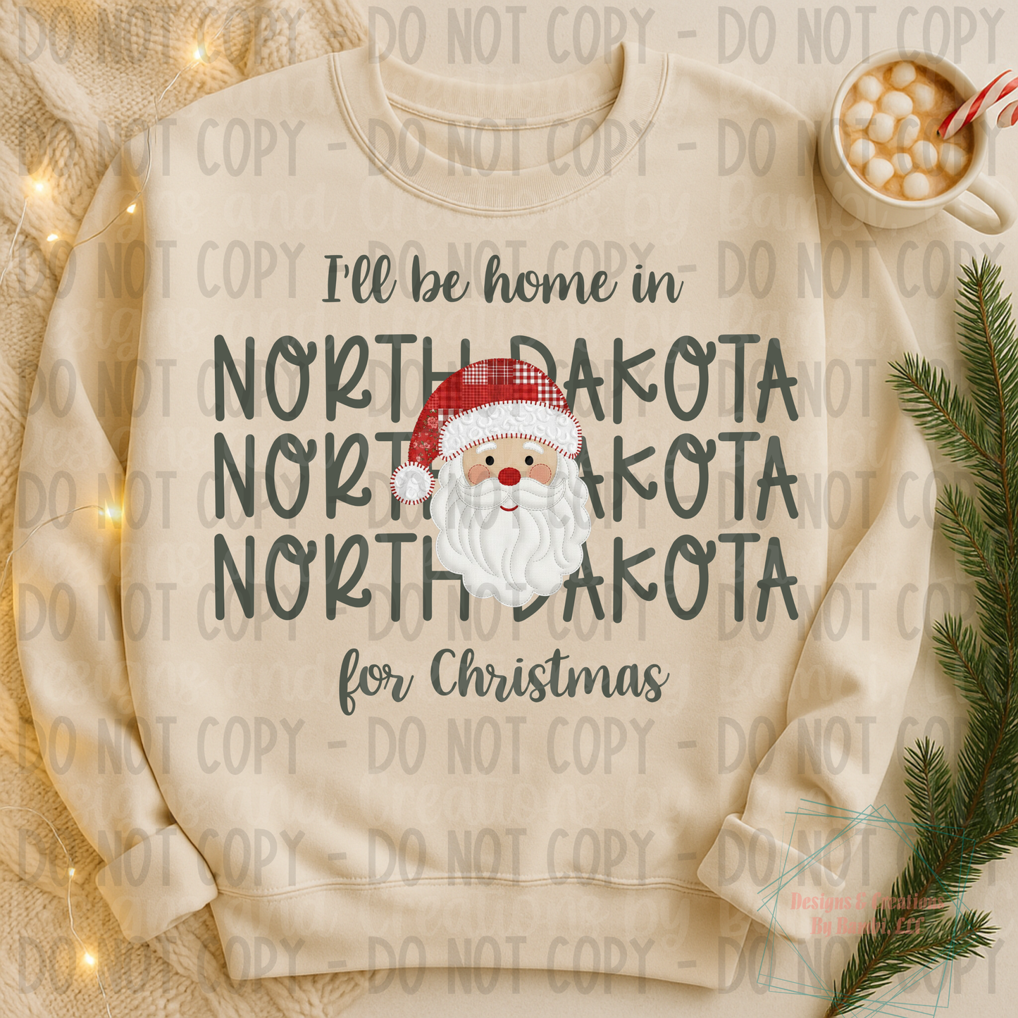 I'll Be Home in States Santa Face with Sage Green Font Digital Bundle