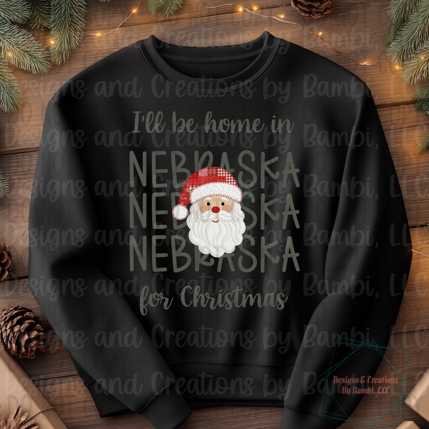 I'll Be Home in States Santa Face with Sage Green Font Digital Bundle