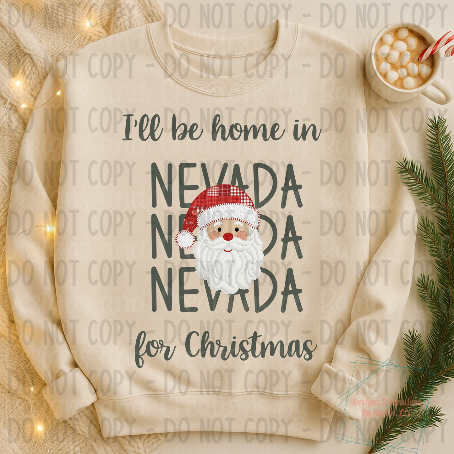 I'll Be Home in States Santa Face with Sage Green Font Digital Bundle