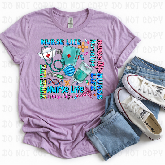 Nurse Life Typography Multi Color