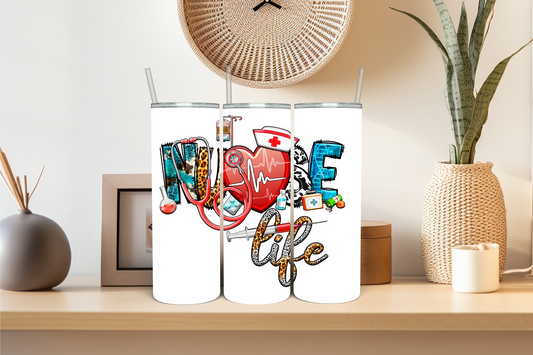 Nurse Life with Leopard/Cowprint 20 oz Skinny Sublimation Tumbler