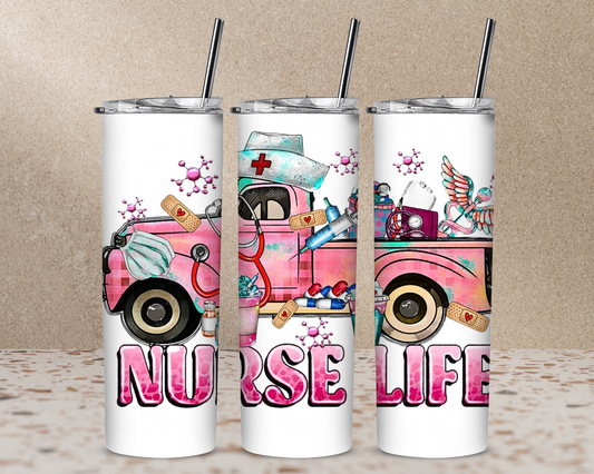 Pink Truck Nurse Life 20 oz Skinny Sublimation Tumbler