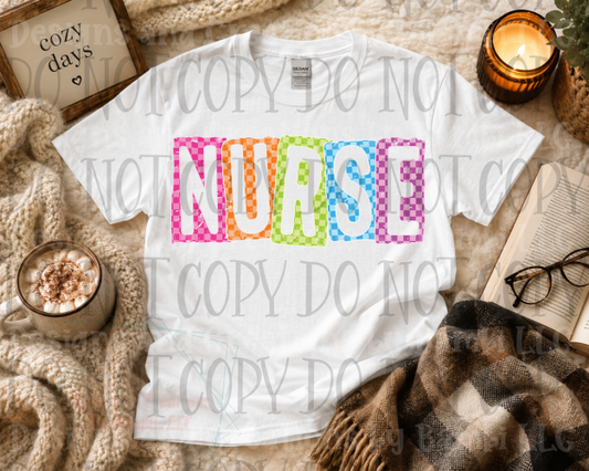 Nurse Neon Checkered Retro