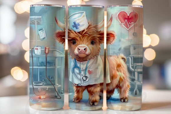 Nurse Themed Highland Cow 20 oz Skinny Sublimation Tumbler