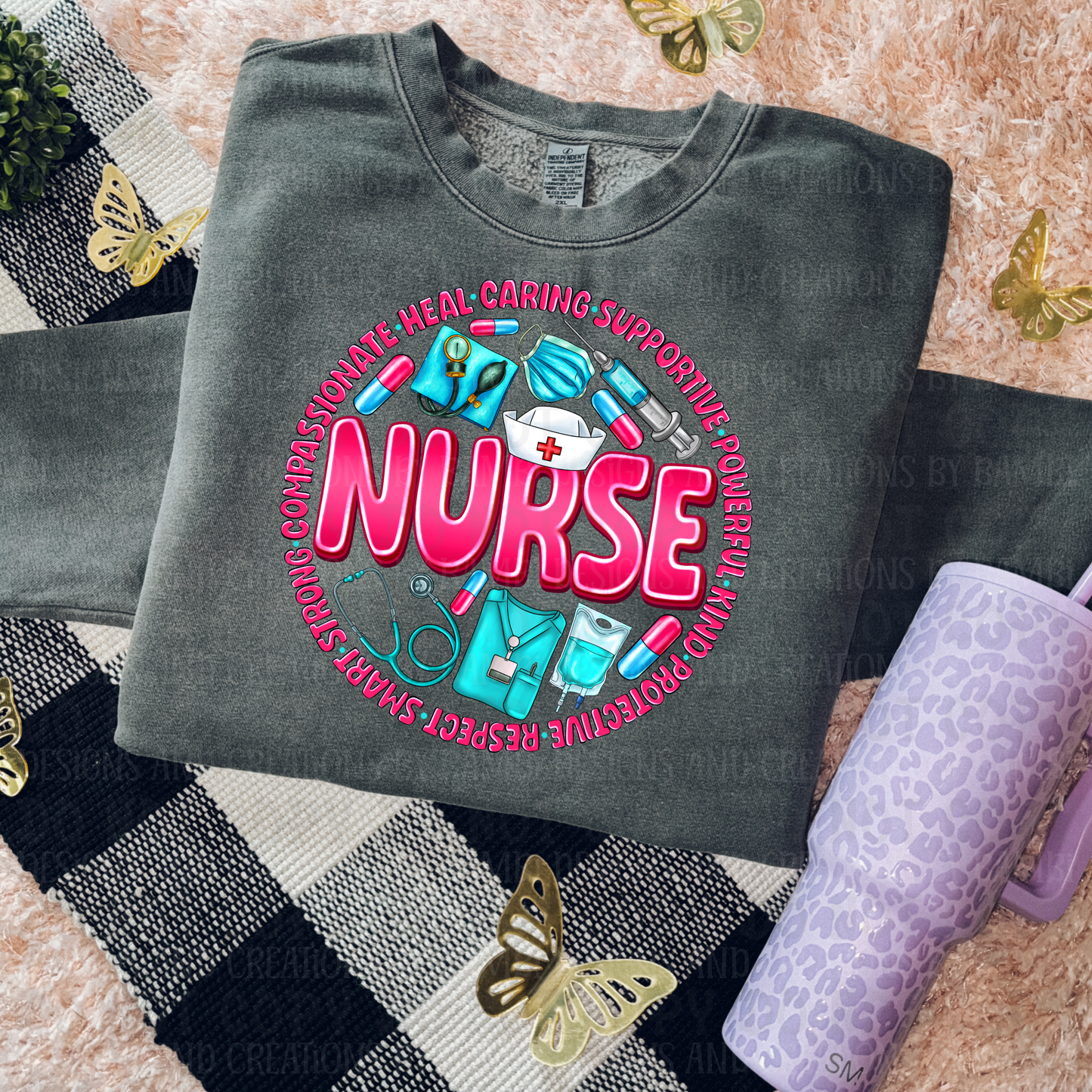 Nurse in Bright Pink with Turquoise