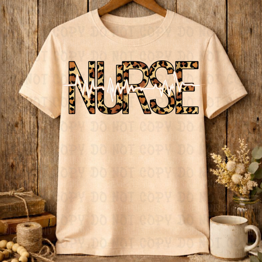 Nurse in Leopard Font with White Heartbeat