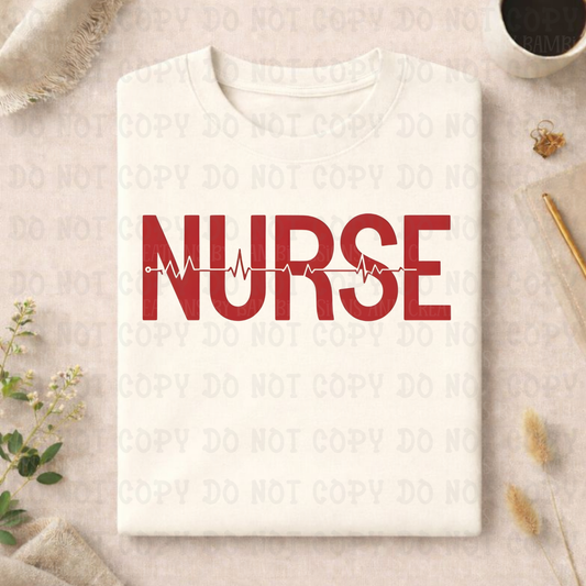 Nurse in Red Font with Heartbeat