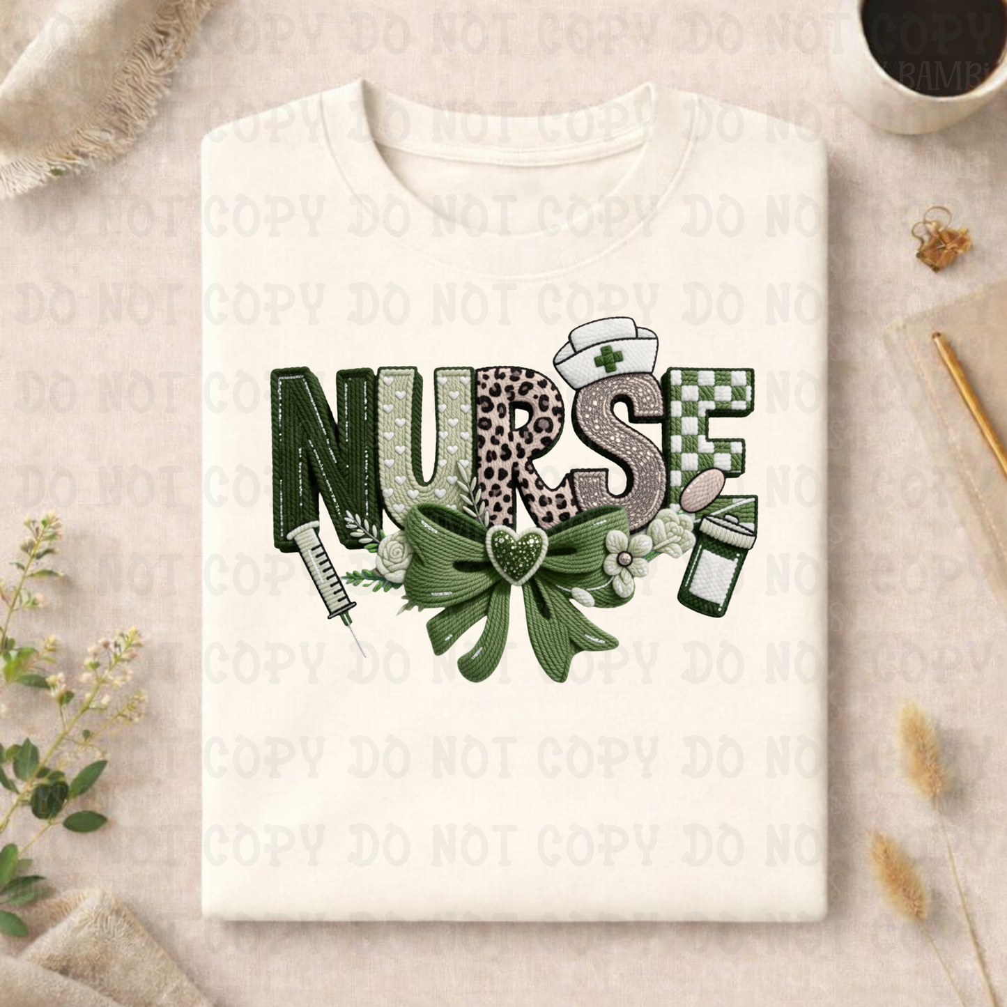 Nurse in Sage with Leopard