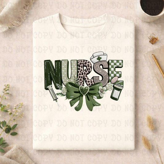 Nurse in Sage with Leopard