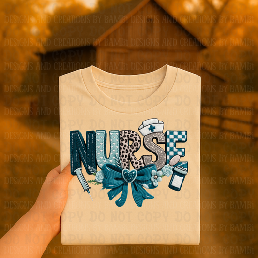 Nurse in Teal/Silver with Leopard