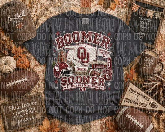 Faux Embroidery Boomer Sooner with Wagon