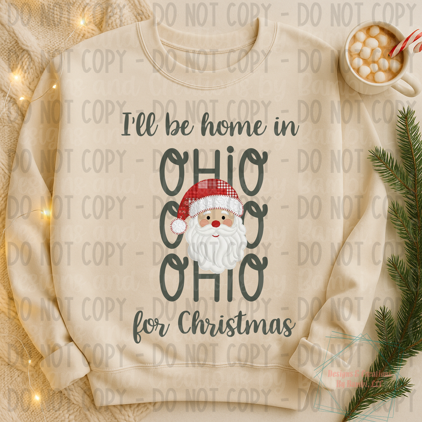 I'll Be Home in States Santa Face with Sage Green Font Digital Bundle