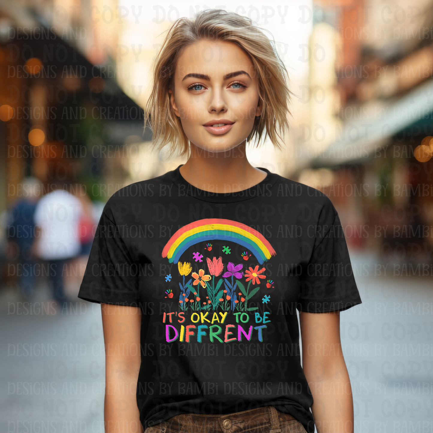 Okay To Be Different Autism with Flowers
