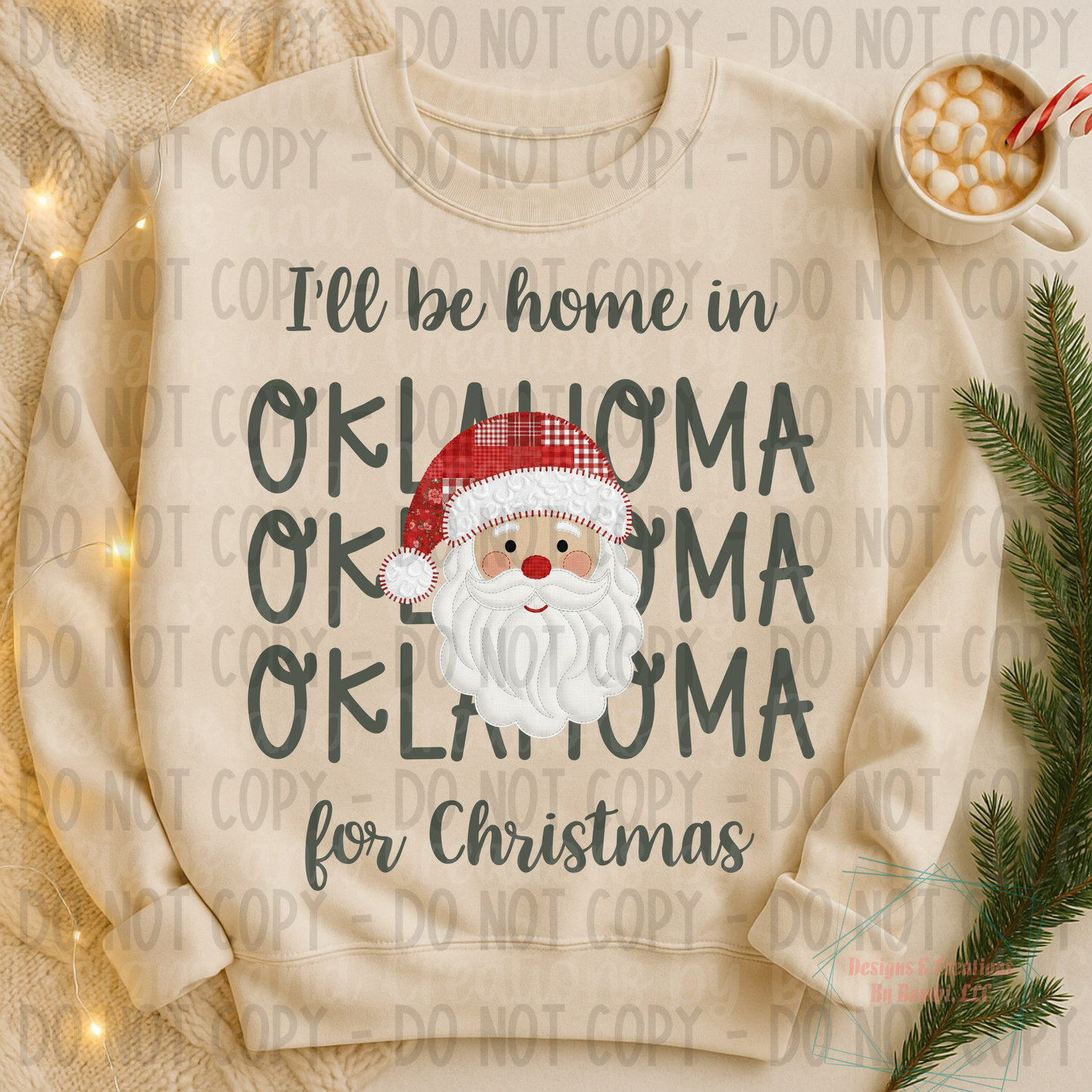 I'll Be Home in States Santa Face with Sage Green Font Digital Bundle