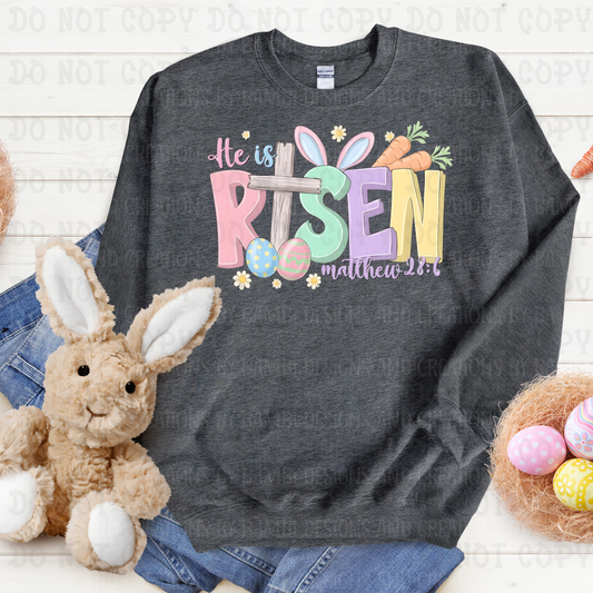 Pastel Colors He is Risen with Cross and Bunny Ears