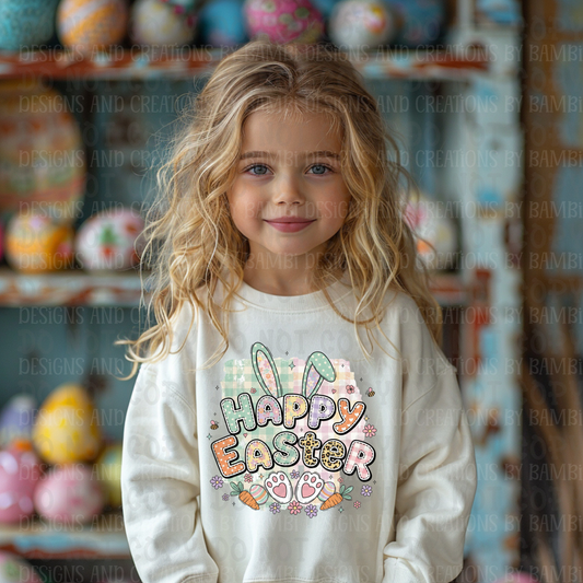 Pastel Happy Easter with Bunny Ears and Feet