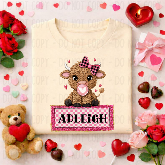 Personalized Faux Yarn Valentine Highland Cow Collection