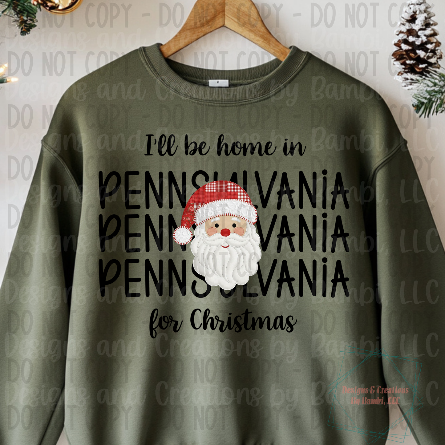 I'll Be Home in States Santa Face with Black Font Digital Bundle
