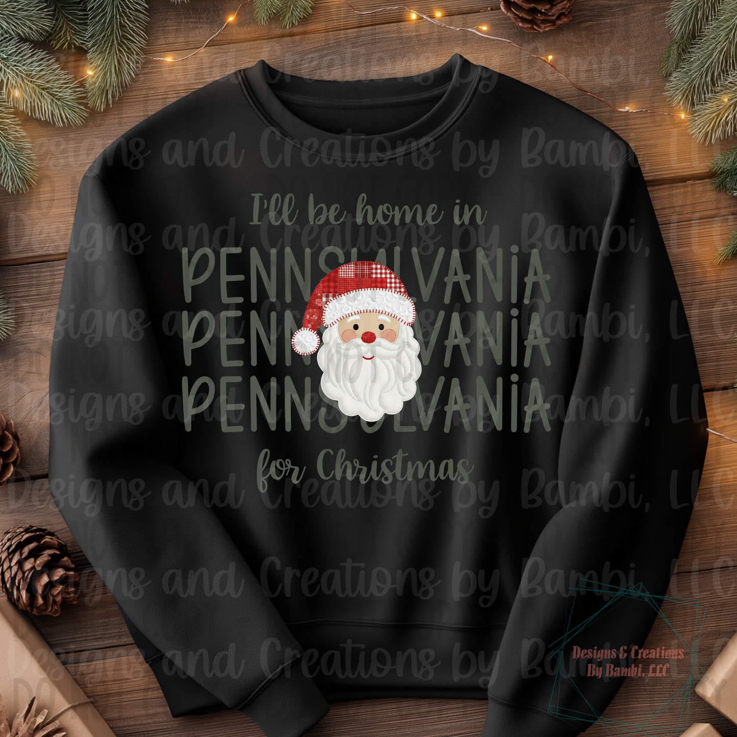 I'll Be Home in States Santa Face with Sage Green Font Digital Bundle