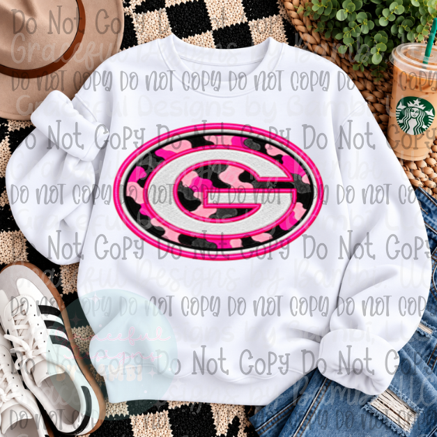 Faux Embroidered Pink Camo Mascot Football Collection Version 1