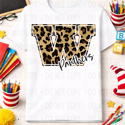 Panthers White Outline with Leopard W