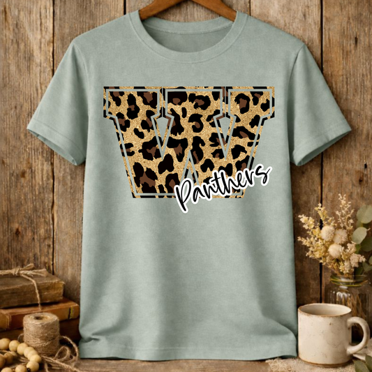 Panthers White Outline with Leopard W
