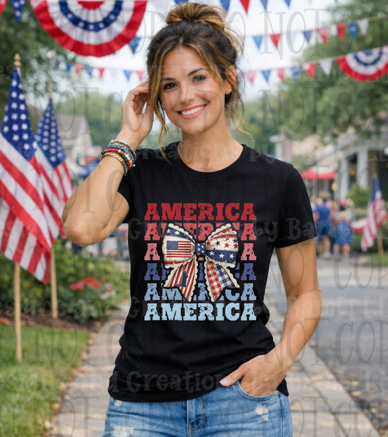 Patriotic Bow with Stacked America