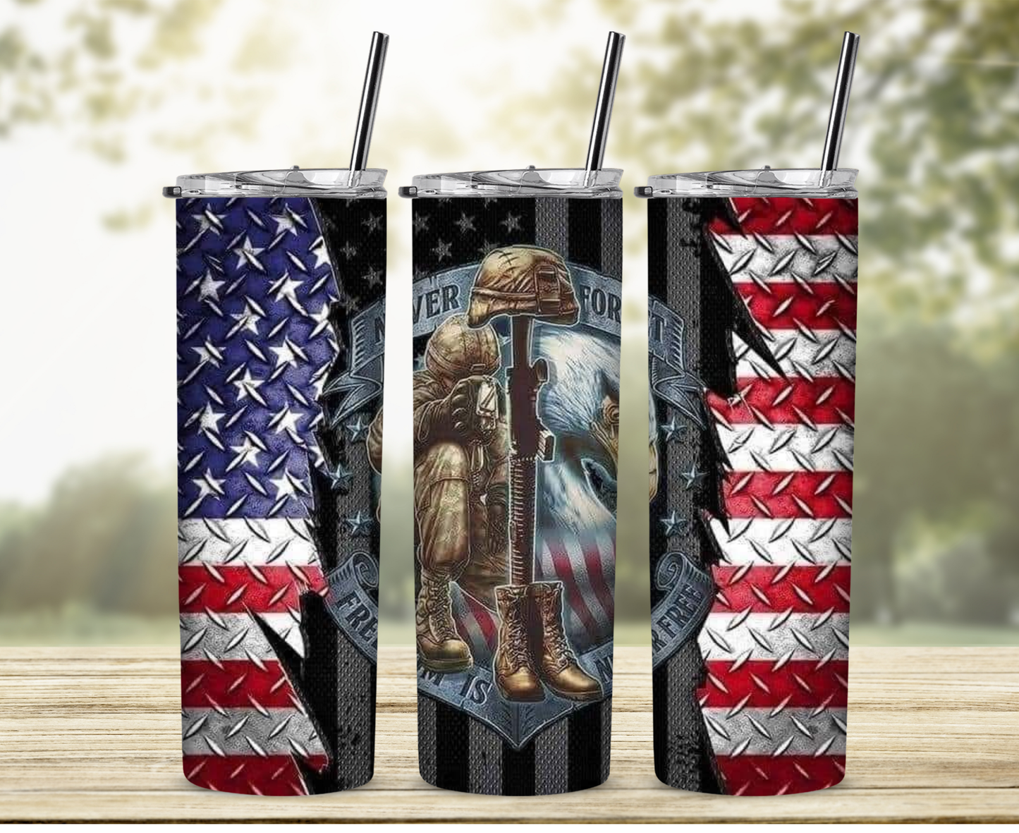 Patriotic Never Forget 20 oz Skinny Sublimation Tumbler