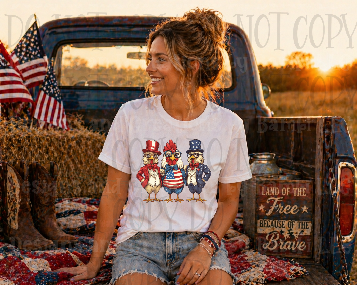 Patriotic Trio of Chickens