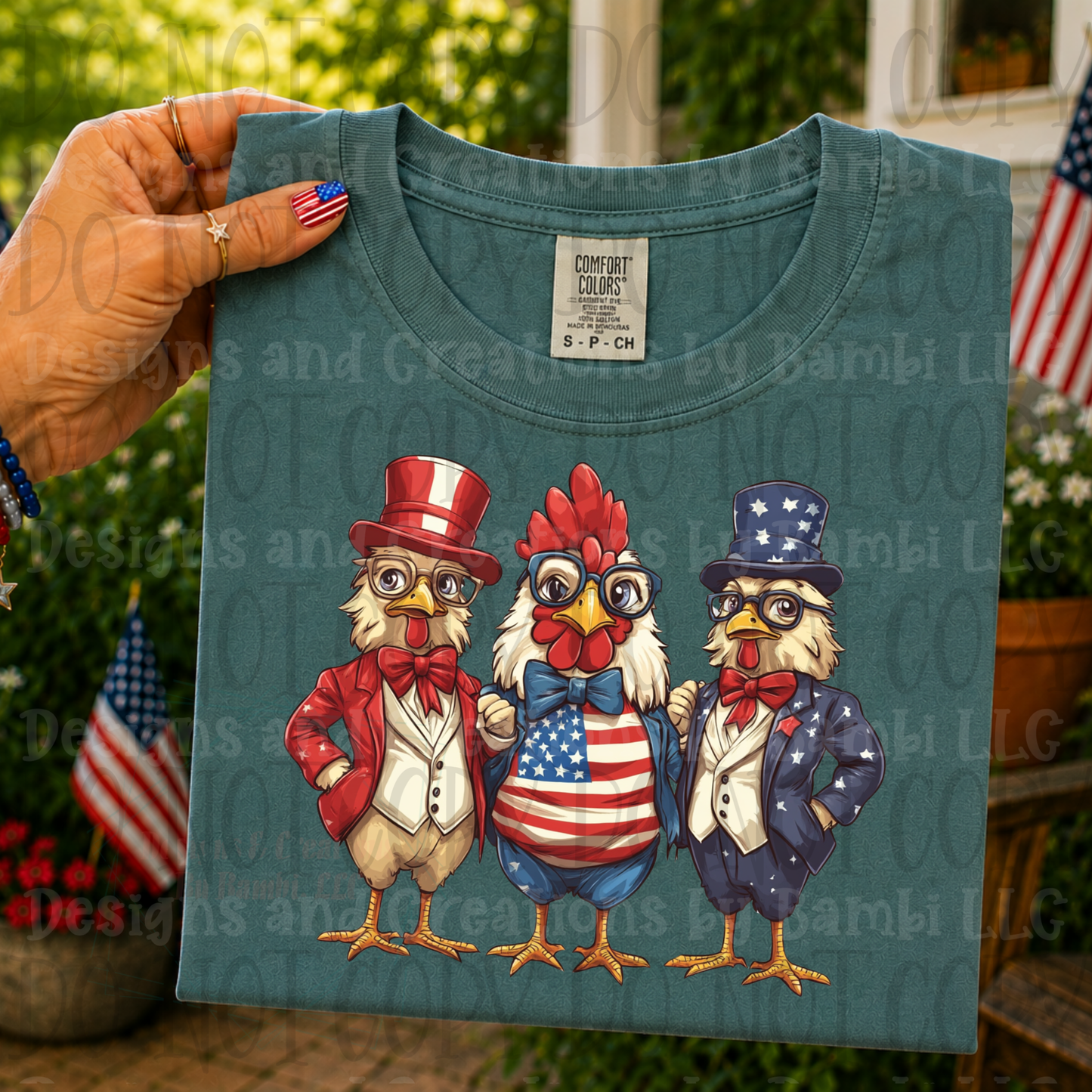 Patriotic Trio of Chickens