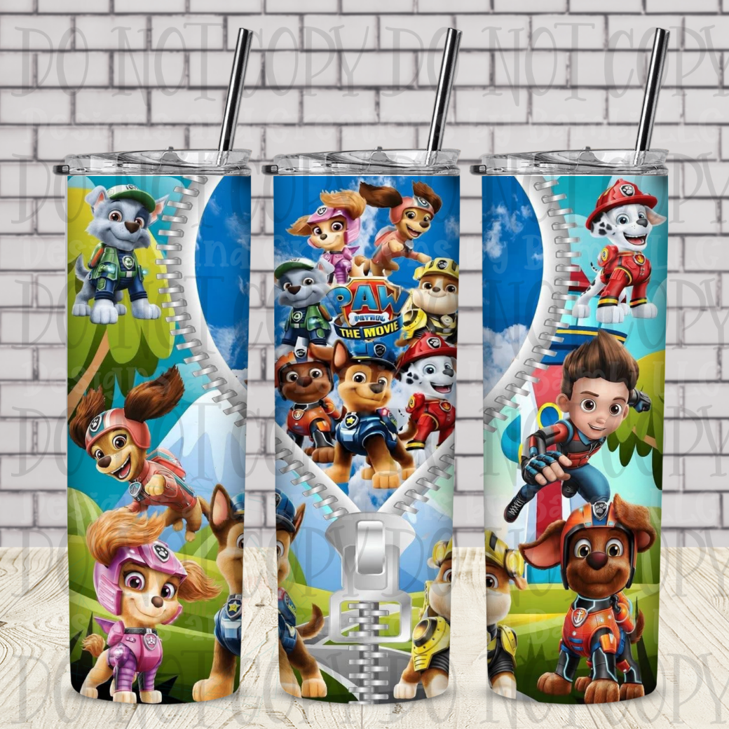 20oz Sublimation Paw Patrol Zipper 20 oz Skinny Sublimation Tumbler