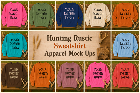 Hunting Rustic with Bench Sweatshirt Apparel Mock Ups