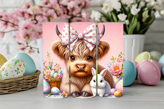 Pink Easter Highland Cow 20oz Sublimation Tumbler