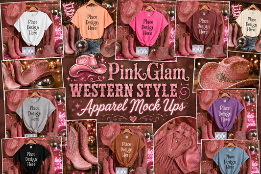 Pink Glam Western Apparel Mock Ups (Bella Canvas, Comfort Color, and Gildan Brand)