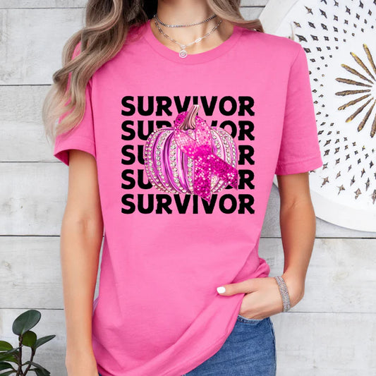 Breast Cancer Survivor with Pink Pumpkin