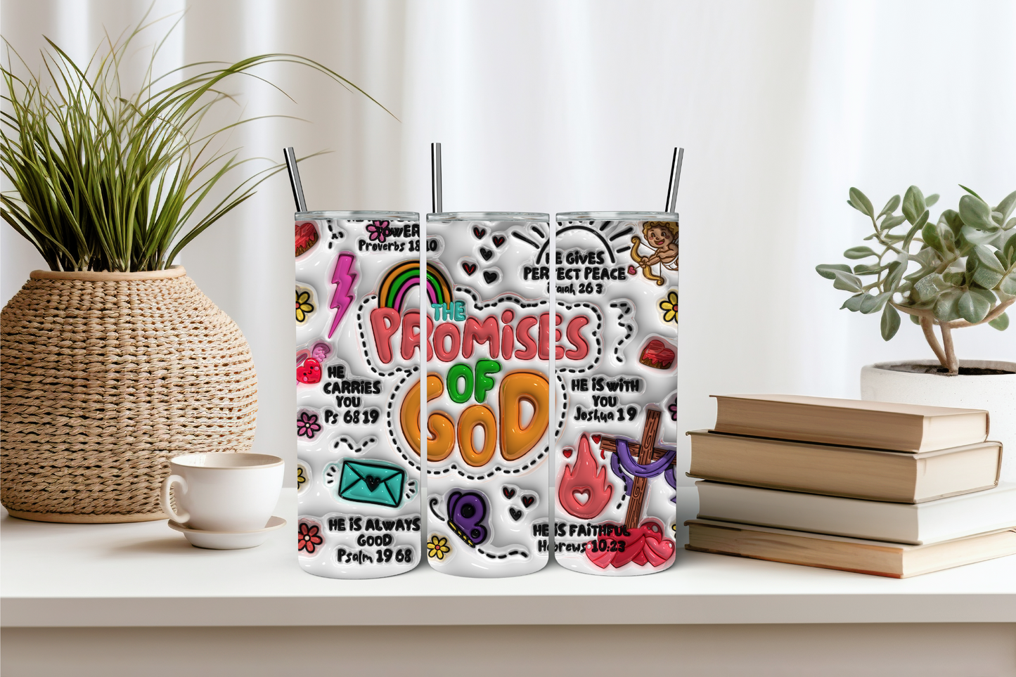Inflated 3D The Promises of GOD 20 oz Skinny Sublimation Tumbler