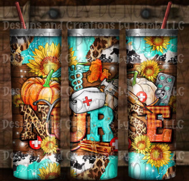 Pumpkin Nurse with Sunflower 20oz Skinny Sublimation Tumbler