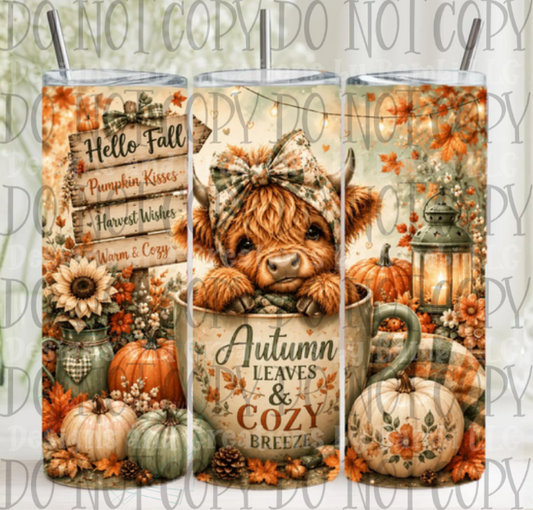 Pumpkin Spice Highland Cow 20oz Skinny Sublimation Tumbler