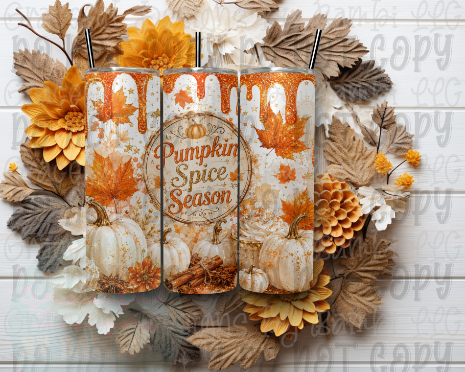 Pumpkin Spice Season Faux Drip 20oz Skinny Sublimation Tumbler