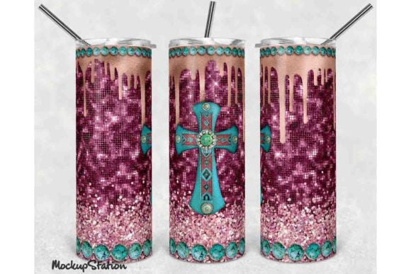 Purple Glitter Cross 20oz Sublimation Tumbler