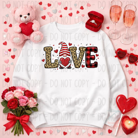 Red Faux Glitter LOVE with Gnome and Leopard