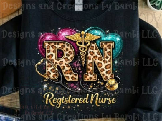 RN Registered Nurse in Leopard Font